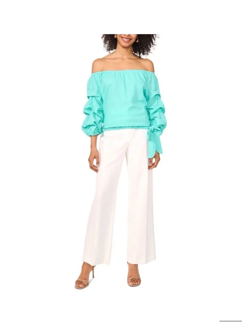 Vince Camuto Linen-Blend Off-The-Shoulder Blouse Size large - Picture 2 of 5